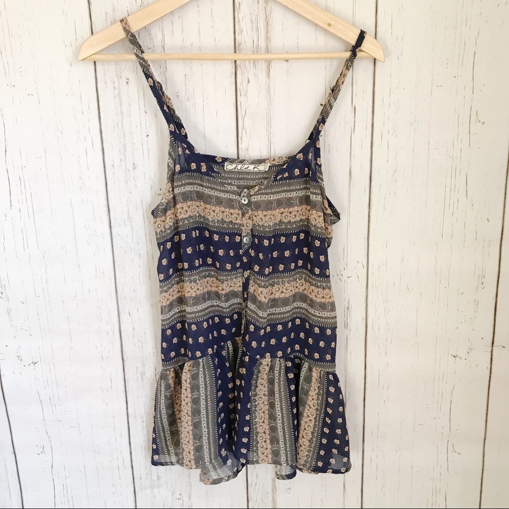 Chloe K Flowy Floral Spaghetti Strap Top
